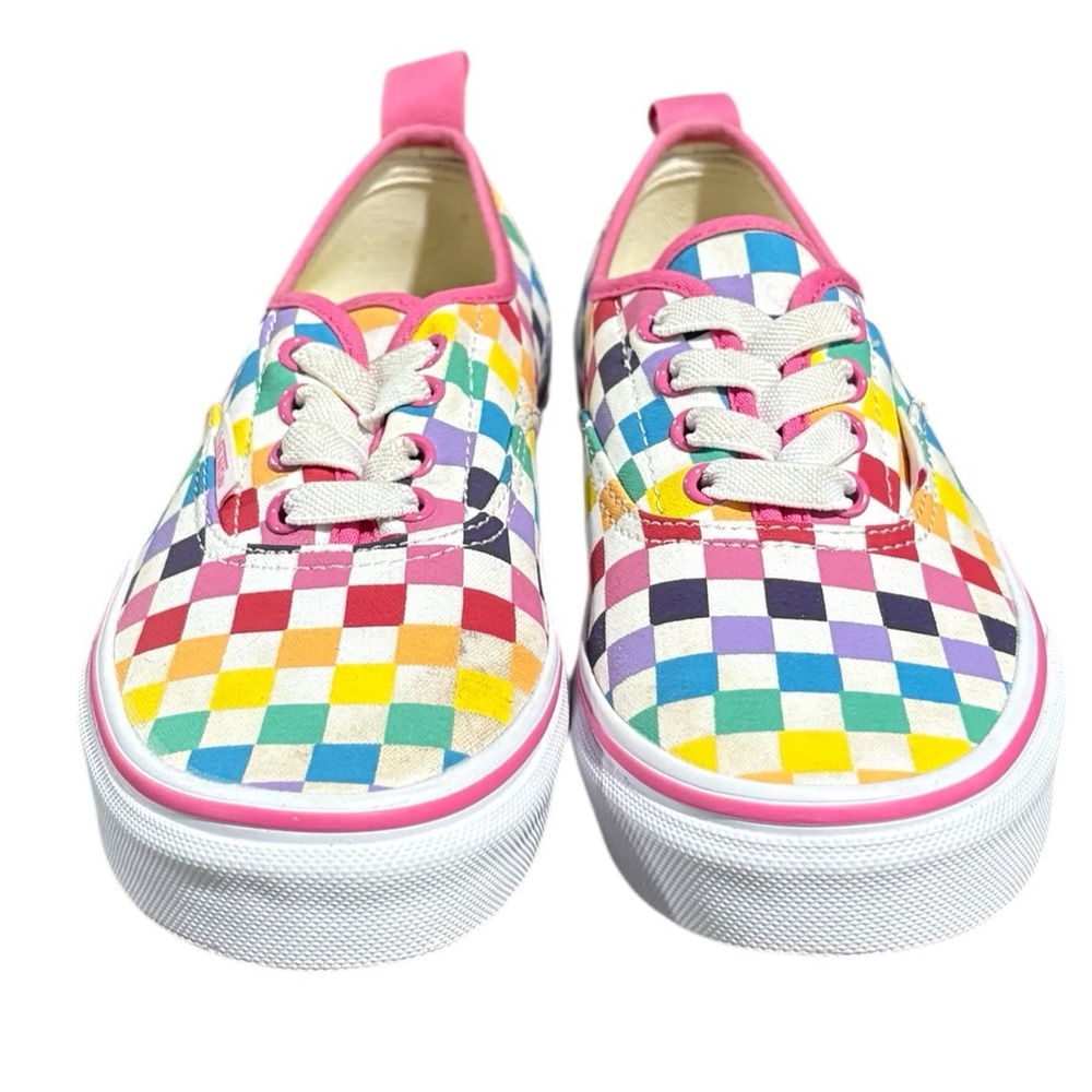 Vans Multi Color Rainbow Checkered Print Slip On Skateboard Shoes Size 3
